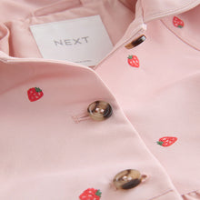Load image into Gallery viewer, Pink Strawberry Embroidery Shower Resistant Skirted Coat (3mths-5yrs)
