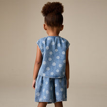 Load image into Gallery viewer, Mid Blue Denim Polka Dot Waistcoat and Shorts Set (3mths-6yrs)