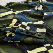 Load image into Gallery viewer, Green Geo Print Long Sleeve A-Line Mini Dress