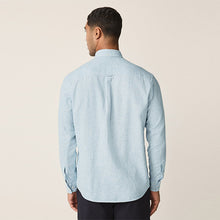 Load image into Gallery viewer, Light Blue Button Down Collar Cotton Linen Blend Long Sleeve Shirt