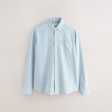 Load image into Gallery viewer, Light Blue Button Down Collar Cotton Linen Blend Long Sleeve Shirt