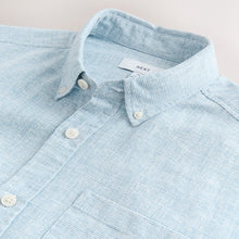 Load image into Gallery viewer, Light Blue Button Down Collar Cotton Linen Blend Long Sleeve Shirt