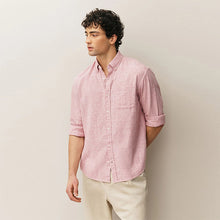 Load image into Gallery viewer, Pink Button Down Collar Cotton Linen Blend Long Sleeve Shirt