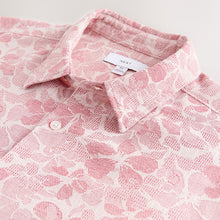 Load image into Gallery viewer, Pink Textured Floral Print Short Sleeve Shirt