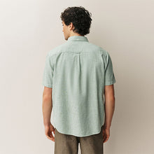 Load image into Gallery viewer, Green Button Down Collar Cotton Linen Blend Short Sleeve Shirt