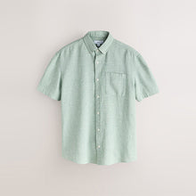 Load image into Gallery viewer, Green Button Down Collar Cotton Linen Blend Short Sleeve Shirt