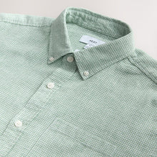 Load image into Gallery viewer, Green Button Down Collar Cotton Linen Blend Short Sleeve Shirt