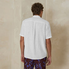 Load image into Gallery viewer, White Button Down Collar Cotton Linen Blend Short Sleeve Shirt
