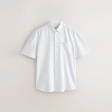Load image into Gallery viewer, White Button Down Collar Cotton Linen Blend Short Sleeve Shirt