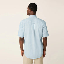 Load image into Gallery viewer, Blue Button Down Collar Cotton Linen Blend Short Sleeve Shirt