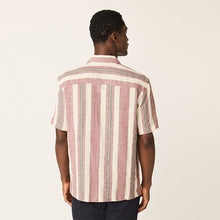 Load image into Gallery viewer, Red Relaxed Fit Stripe Textured Revere Collar Short Sleeve Shirt