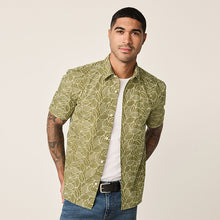 Load image into Gallery viewer, Green Textured Embroidered Tile Short Sleeve Shirt