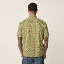 Load image into Gallery viewer, Green Textured Embroidered Tile Short Sleeve Shirt