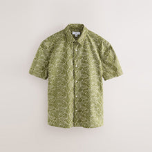 Load image into Gallery viewer, Green Textured Embroidered Tile Short Sleeve Shirt