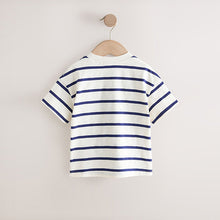 Load image into Gallery viewer, Ecru/Navy Stripe Cherry Short Sleeve Embroidered T-Shirt (3mths-6yrs)