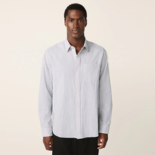 Load image into Gallery viewer, Grey Regular Fit Stripe Cotton Long Sleeve Shirt