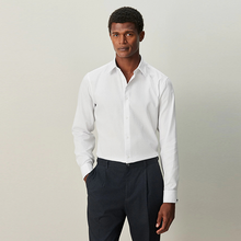 Load image into Gallery viewer, White Regular Fit 100% Cotton Textured Long Sleeve Formal Shirt with Trim