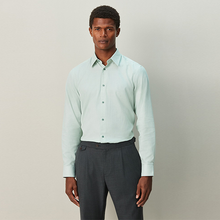 Load image into Gallery viewer, Sage Green Regular Fit Cotton Textured Slim Long Sleeve Formal Shirt With Trim