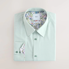 Load image into Gallery viewer, Sage Green Regular Fit Cotton Textured Slim Long Sleeve Formal Shirt With Trim