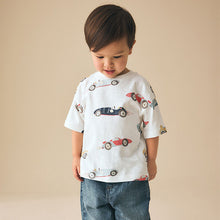 Load image into Gallery viewer, White Watercolour Car Short Sleeve All-Over Print T-Shirt (3mths-6yrs)