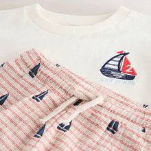 Load image into Gallery viewer, White Boat Embroidery Short Sleeve T-Shirt and Shorts Set (3mths-4yrs)
