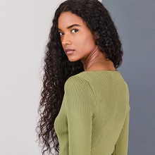 Load image into Gallery viewer, Khaki Green Ribbed Asymmetric Neckline Knitted Top
