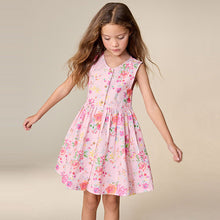 Load image into Gallery viewer, Pink Floral Stripe Short Sleeve Button Through Dress (3-11yrs)