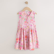 Load image into Gallery viewer, Pink Floral Stripe Short Sleeve Button Through Dress (3-11yrs)