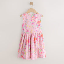 Load image into Gallery viewer, Pink Floral Stripe Short Sleeve Button Through Dress (3-11yrs)