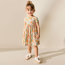 Load image into Gallery viewer, Orange Floral Short Sleeve Ribbed Dress (3mths-6yrs)