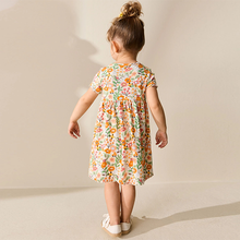 Load image into Gallery viewer, Orange Floral Short Sleeve Ribbed Dress (3mths-6yrs)