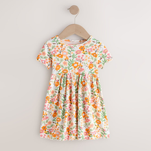 Load image into Gallery viewer, Orange Floral Short Sleeve Ribbed Dress (3mths-6yrs)
