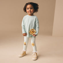 Load image into Gallery viewer, Green/Ecru Stripe Bee Embellished Leggings (3mths-6yrs)