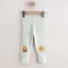 Load image into Gallery viewer, Green/Ecru Stripe Bee Embellished Leggings (3mths-6yrs)