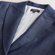 Load image into Gallery viewer, Navy Blue Denim Look Fitted Single Breasted Blazer