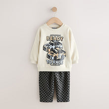 Load image into Gallery viewer, Ecru Car Crew Neck Sweatshirt and Jogger Set (3mths-6yrs)