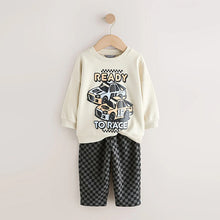 Load image into Gallery viewer, Ecru Car Crew Neck Sweatshirt and Jogger Set (3mths-6yrs)