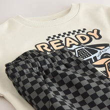 Load image into Gallery viewer, Ecru Car Crew Neck Sweatshirt and Jogger Set (3mths-6yrs)
