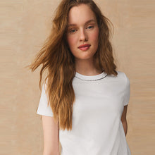 Load image into Gallery viewer, White Embellished Neck Chain Short Sleeve Crew Neck T-Shirt