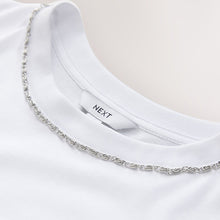 Load image into Gallery viewer, White Embellished Neck Chain Short Sleeve Crew Neck T-Shirt