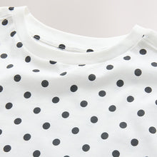 Load image into Gallery viewer, White/Black Polka Dot Relaxed Boxy Elbow Length Crew Neck T-Shirt
