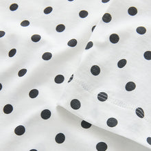 Load image into Gallery viewer, White/Black Polka Dot Relaxed Boxy Elbow Length Crew Neck T-Shirt