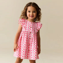 Load image into Gallery viewer, Pink Gingham Cherry Double Ruffle Sleeve Dress (3mths-6yrs)