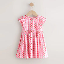 Load image into Gallery viewer, Pink Gingham Cherry Double Ruffle Sleeve Dress (3mths-6yrs)