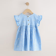Load image into Gallery viewer, Blue Gingham Ric Rac Frill Sleeve Dress (3mths-6yrs)