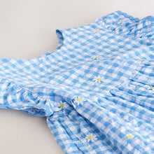 Load image into Gallery viewer, Blue Gingham Ric Rac Frill Sleeve Dress (3mths-6yrs)