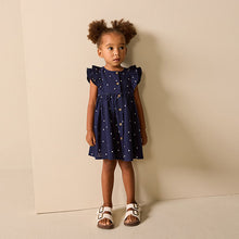 Load image into Gallery viewer, Navy Spot Double Ruffle Sleeve Dress (3mths-6yrs)