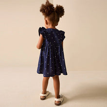 Load image into Gallery viewer, Navy Spot Double Ruffle Sleeve Dress (3mths-6yrs)