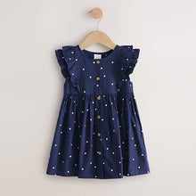 Load image into Gallery viewer, Navy Spot Double Ruffle Sleeve Dress (3mths-6yrs)