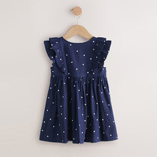 Load image into Gallery viewer, Navy Spot Double Ruffle Sleeve Dress (3mths-6yrs)